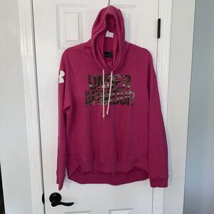 Under Armour Pink Loose Fit Coldgear Hoodie Size XL Camo Spellout